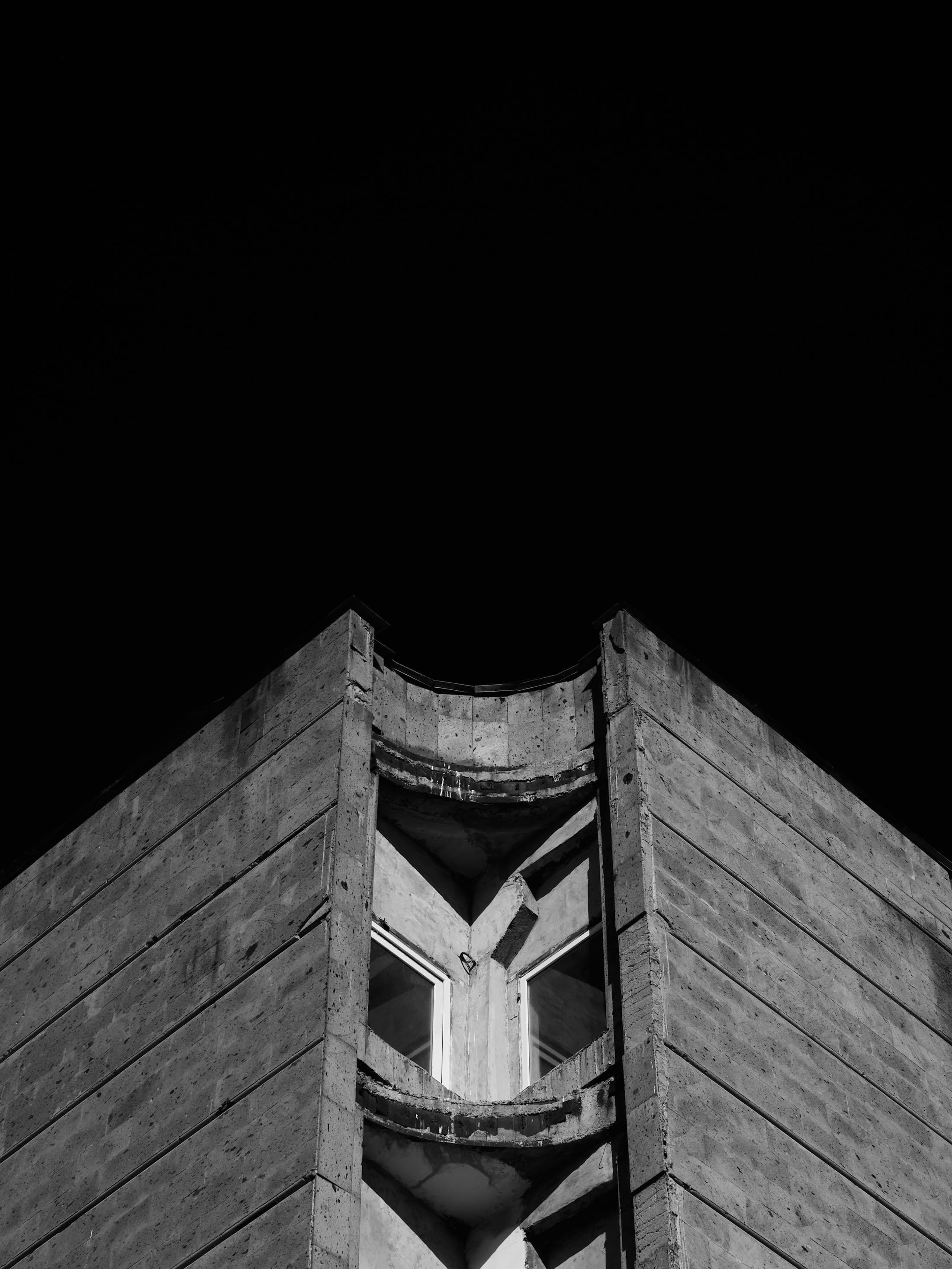 Brutalist structure shaped by light and shadow